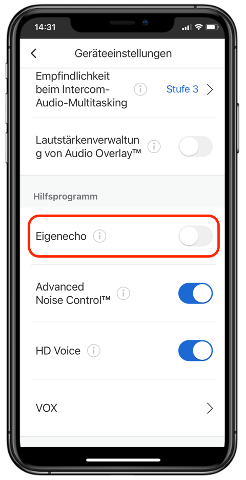 You see the Settings of the Com U1 App with focus on Side Note Setting.