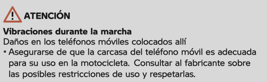 Vemos el aviso de que pueden producirse vibraciones cuando la moto está en movimiento.