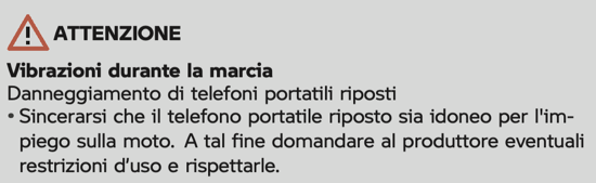 Vediamo l'avviso che segnala l'eventuale presenza di vibrazioni quando la moto è in movimento.