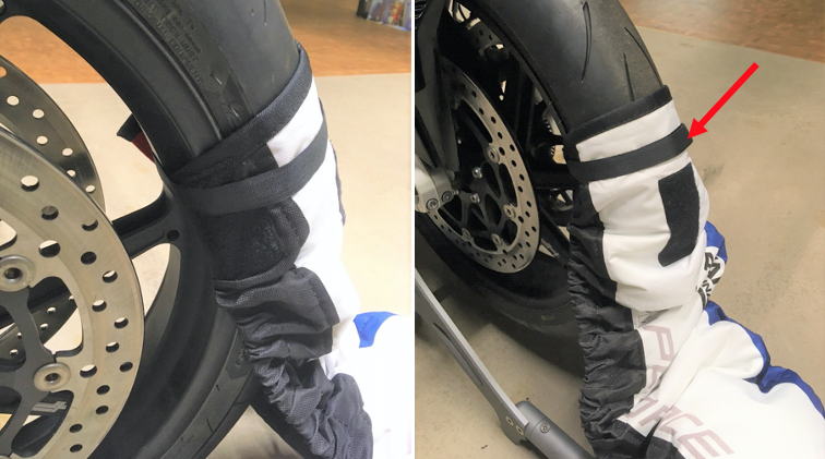 You see how velcro fastener of the tire warmer is wrapped around the rim.