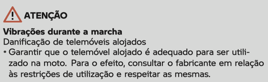Vemos a indicação de que podem ocorrer vibrações quando a moto está em movimento.