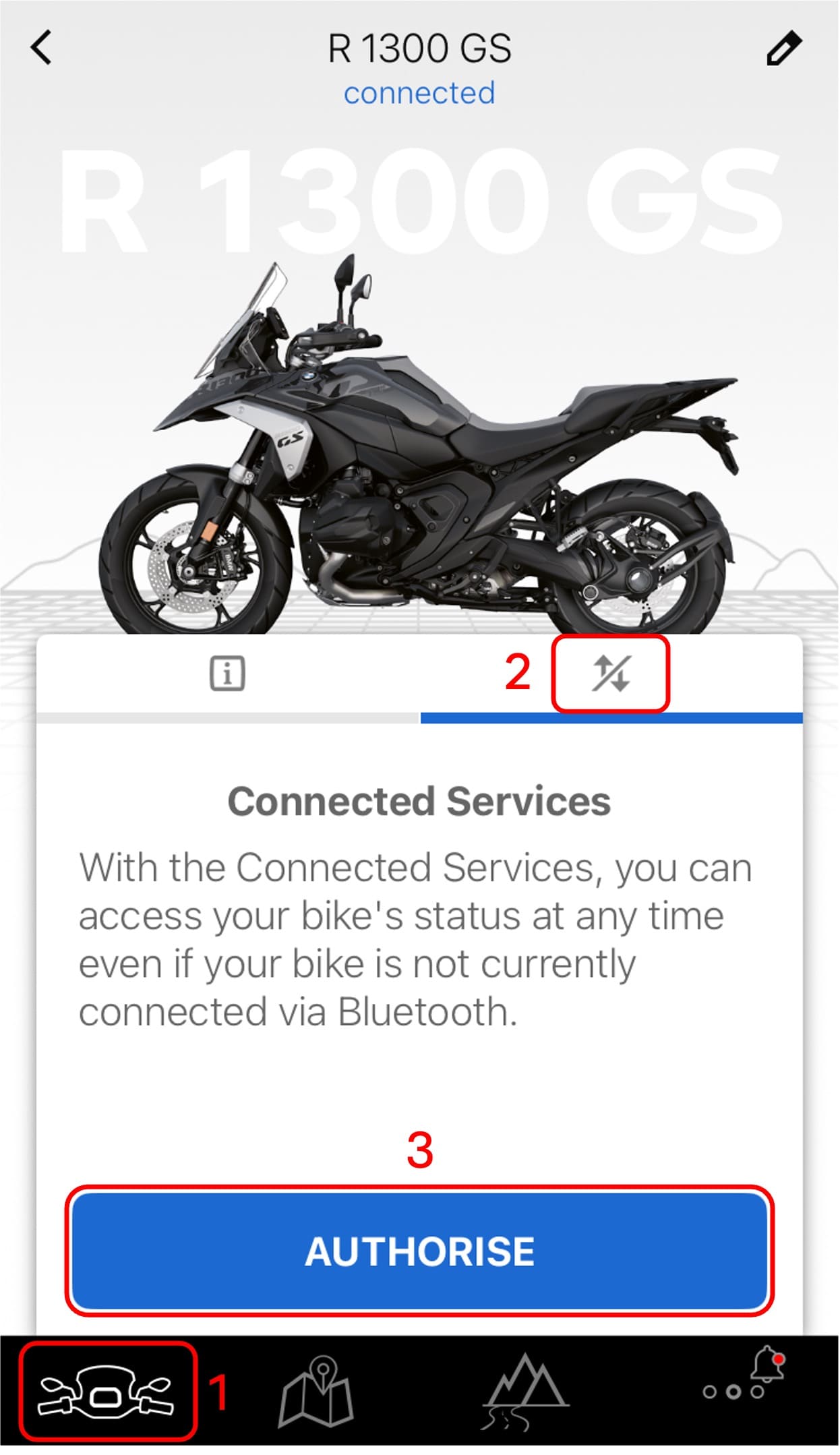 BMW Motorrad Connected App steps to activate Connected Services