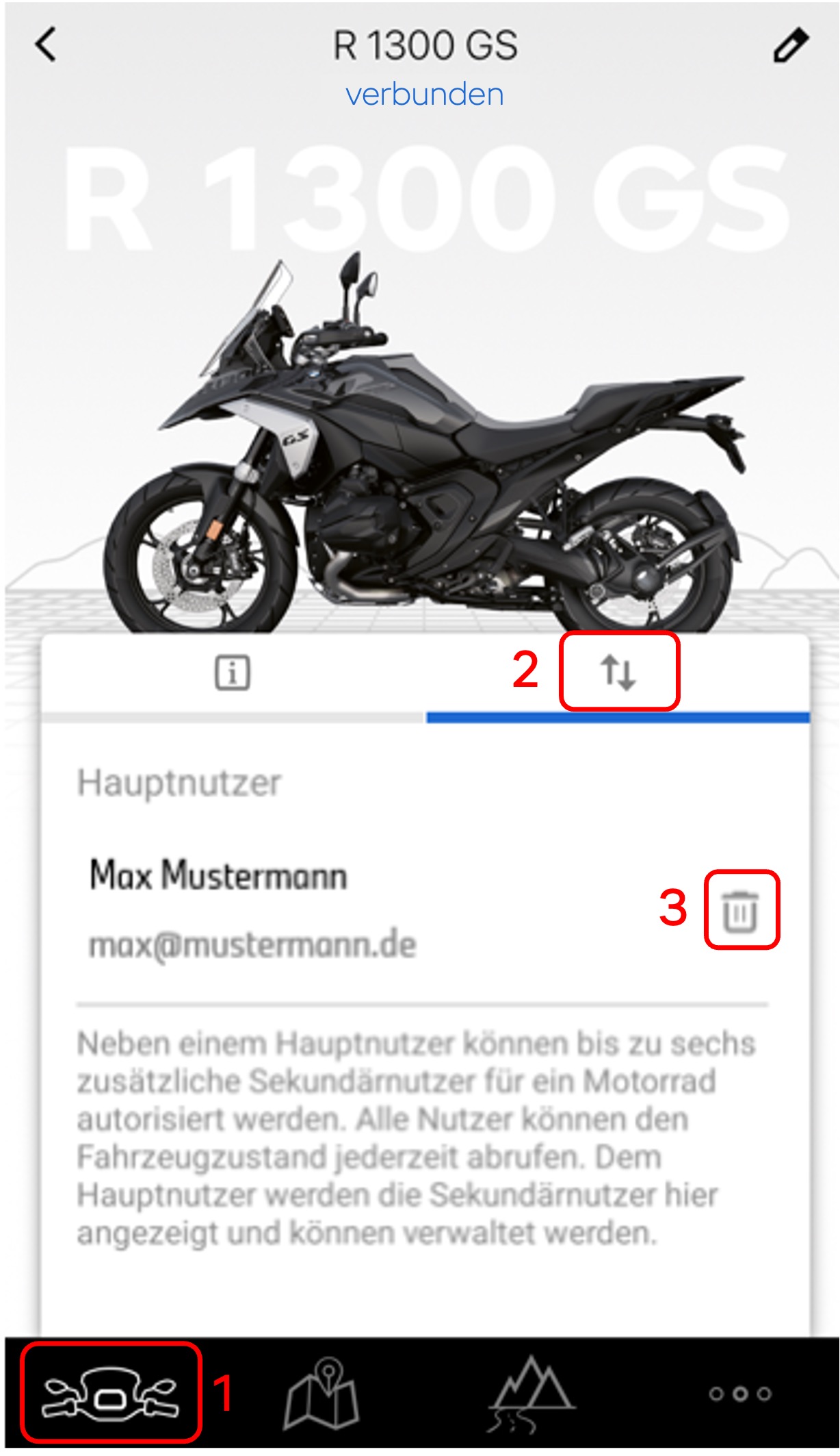 BMW Motorrad Connected App steps in German to deactivate Connected Services