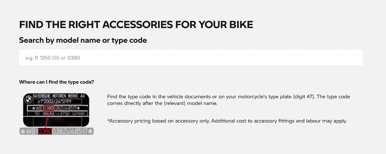 Accessories Finder on BMW Motorrad website